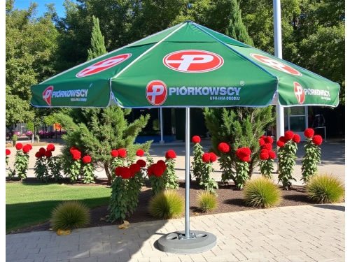 Duży parasol ogrodowy 4m – rozłożony, widok z przodu w kolorze zielonym