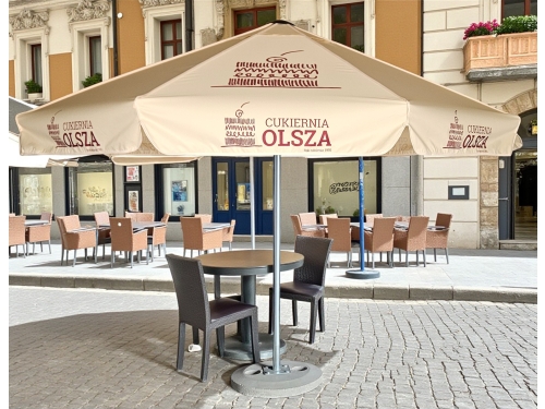 Parasol Ogrodowy w kolorze Ecru z nadrukiem Piekarni