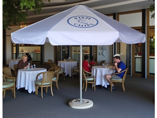 Parasol reklamowy 4,5 m z personalizowanym nadrukiem – rozłożony