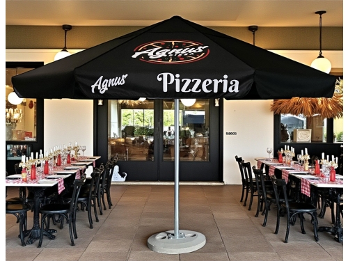 Parasol reklamowy na stalowym stelażu – nadrukowane panele reklamowe