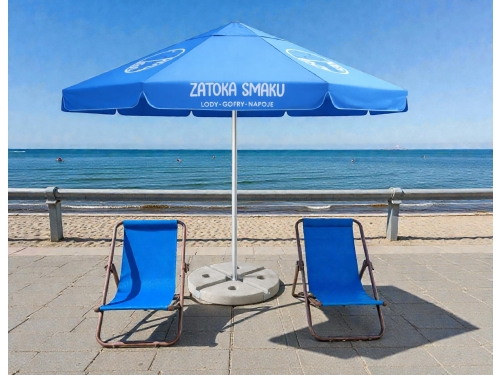 Parasol reklamowy 3 m z indywidualnym nadrukiem – widok z boku