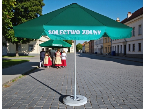 Parasol ogrodowy z nadrukiem oficjalnej nazwy jednostki